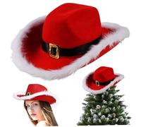 AZIDWERYQ Christmas Hat Funny Cowboy Santa Hat with Curved Edge & White Furry Edges Santa Cowboy with Chin Strap One Size Western Christmas for Cosplay, Costumes Hats Adult