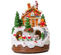 AZIDWERYQ Christmas Music Box Light-Up Snowhouse-shaped Music Box with Rotating Train, Tree, Gingerbread & More Battery/USB Powered Resin Christmas Decorations Village