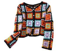 AZIDWERYQ Crochet Top, Knit Crochet Tops for Women, Button Down Long Sleeve V Neck Cardigan Sweaters Hollow Out Jumper Cover Up Floral Sweater Crochet Sweaters for Women