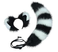 AZIDWERYQ Fox Ears and Tail Set, Soft Fluffy Fox Ears Headband & Adjustable Furry Tail, Gothic Punk Accessories for Halloween Party Cosplay Costume, Black Wolf and