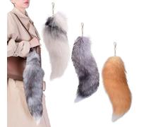 AZIDWERYQ Fox Tail 3Pcs 16" 3 Color Realistic Shaggy & Fluffy Tail Keychain with Clasp for Handbag, Purse, Backpack, Cosplay Keychain