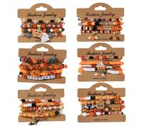AZIDWERYQ Halloween Bracelets, 24PCS Multilayer Beaded Stretch Bracelets, Spooky Ghost Pumpkin Bat Charm Bracelet, Stackable Halloween Jewelry for Women Bracelet