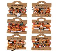 AZIDWERYQ Halloween Bracelets, 24PCS Multilayer Beaded Stretch Bracelets, Spooky Ghost Pumpkin Bat Charm Bracelet, Stackable Halloween Jewelry for Women Stretch