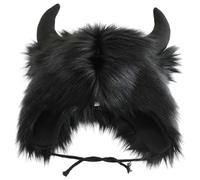 AZIDWERYQ Halloween Buffalo Hat Winter Plush Furry Warm Cow Hat with Horns Soft Earmuff for Halloween Decorations Party Supplies
