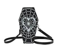AZIDWERYQ Halloween Purse for Women PU Leather Gothic Halloween Coffin Purse Heart-Shaped Spider Web Pattern Cosplay Coffin Goth Crossbody Bag with Adjustable Shoulder Strap