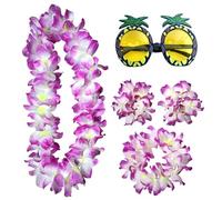AZIDWERYQ Hawaiian Accessories, Flower Lei with Pineapple Glasses, Luau Party Decorations for Summer Vacation, Beach, Pool Party, Purple Flower Necklace