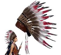 AZIDWERYQ Indian Headdress Feathers Indian Headpiece Native American Cosplay Halloween Costumes for Men Women, Red