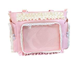 AZIDWERYQ Ita Bag Kawaii Lace Ruffle Nylon Pin Bag with Side & Front Clear Display Adjustable Straps Y2k Cute Handbag for Girls Ita