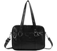 AZIDWERYQ Japanese School Bag Portable PU Leather Japanese Bag Large Capacity School Handbag with Adjustable Strap for Girls, Black