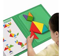 AZIDWERYQ Learning Games Wooden Magnetic Tangram Puzzle Book with 96 Challenges Blocks Tangrams for Kids Adult Challenge Educational Toy, On the Go Toys for Kids, Boys, Girls Tangram Puzzle
