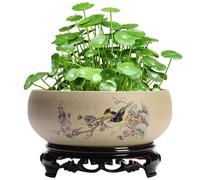 AZIDWERYQ Lotus Bowl Planter, 6.5x2.5 Ceramic Lotus Bowl with Plastic Stand Chinese Style Hydroponic Planter Without Drain Round Decorative Pan for Water Lily Narcissus Planting