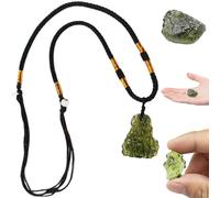 AZIDWERYQ Moldavite Necklace, Green Irregular Shape Moldavite Crystal Pendant with Necklace String, Czech Meteorite Rough Crystal Energy Stone Real