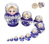 AZIDWERYQ Nesting Dolls 1 Set(10Pcs) Girl Pattern Matryoshka Doll Wooden Blue Russian Nesting Dolls Stacking Toys for Kids, Home Decoration, for Kids