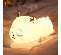 AZIDWERYQ Night Light for Kids, 7-Color Change Cute Elk Soft Silicone Animal Night Light Rechargeable Kids Lamp Eye-Caring Nightlight for Girls, Boys Room