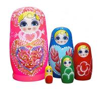 AZIDWERYQ Russian Dolls, Set Of 5 Russian Matryoshka Dolls - Heart Pattern, 4.33 Inch Wooden Nesting Doll for Kids