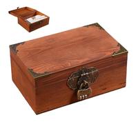AZIDWERYQ Small Wooden Box with Lock & Hinged Lid Vintage 6x4x3 Wooden Storage Box for Jewelries, Collectibles, Treasures Storage
