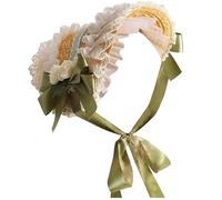 AZIDWERYQ Victorian Hats for Women, Adjustable Victorian Bonnet with Green Bows and White Lace Decor, Lolita Hat with Strap for Tea Party Costume Renaissance Hat