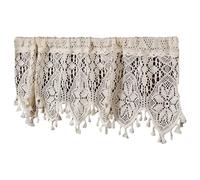 AZIDWERYQ Window Valances, Crocheted Short Farmhouse Kitchen Curtains with Tassel Vintage Bistro Short Curtain for Bedroom, Living Room or Study, 180x38cm
