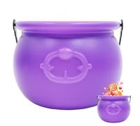 AZIDWERYQ Witches Cauldron, 7.7x5.3 Inch Plastic Cauldron Pot with Handle, Decorative Purple Halloween Candy Bowl for Candy Bucket, Treats, Party Goodies, Table Centerpiece Plastic
