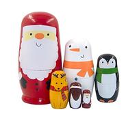 AZIDWERYQ Wooden Russian Nesting Dolls Santa Claus Penguin Elk Snowman Stacking Doll Set Christmas Toys 6PCS russian christmas stacking dolls