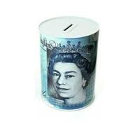 AZK Solutions Money Tin | Cash Box | For Saving Cash & Coins | Multi-Color Design With Pound Notes Printed | (£5 - Five Pounds, L)