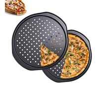 AZKEEGREY 2 Pack 14 inch Pizza Trays for Oven Non Stick with Holes,Carbon Steel Round Non-Stick Pizza Pan with Handle (Inside Diameter 30cm)