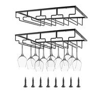AZKEEGREY 2 Pack Hanging Wine Glass Rack Under Shelf - Adjustable Black Stemware Holder for Bar Kitchen (4 Rows)
