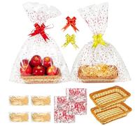 AZKEEGREY 2 Set 30 x 20 CM Hamper Baskets for Gifts Empty, 2 x Wicker Hamper Basket, 2 x Bows, 2 x Cellophane Bags and 4 x Shredded Paper