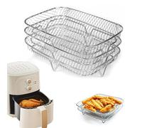 AZKEEGREY 3 Layers Air Fryer Racks Rectangle Air Fryer Basket Tray, Stainless Steel Air Fryers Accessories Stacking Bacon Racks for Air Fryer Baking and Oven, 19.2x13.8x4.5 cm