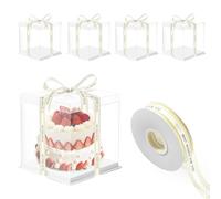 AZKEEGREY 6 Pack Clear Cake Box 17 x 17 x 20 cm Tall Cake Packaging Boxes Transparent Cake Gift Box with Lid and Ribbon for Bakery, Wedding Birthday Party