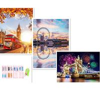 AZKEEGREY DIY 5D London Diamond Art for Adults Set of 3, Full Drill Diamond Art Painting Kits London Bridge, Big Ben, London Eye Pictures Craft (16x12inch)