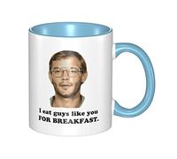 AZKSUN 11oz Double Color Ceramic Mug, Jeffrey Dahmer, I Eat Gus Like You For Breakfast. Serial Killer, Cult Leader, Dark Humor, Funny Coffee Mug (Sky Blue)