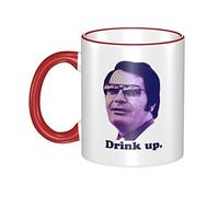 AZKSUN 11oz Edge Color Ceramic Mug - Jim Jones, Drink Up - Serial Killers, Cult Leader, Dark Humor - Funny Coffee Mug (Red)