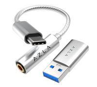 AZLA A100 Smart DAC - USB C to 3.5mm Audio Adapter, Aux to USB C Dongle for iPhone 16, Samsung Galaxy S23, Pixel, iPad Pro - USB-C to Headphone Jack Adapter with USB A Converter (Silver)