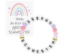 Azlanway Big Sister Bracelet Gift - Letter Bead Bracelet & Card Set - Cute Gift for Girls to Give Birth of Sibling or Emotional Attention