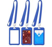 Azlanway Card Holder with Lanyard, 3 Set Vertical Plastic ID Card Holder Blue Neck Strap ID Badge Holder for Office School Business Trip Identity Card Pass Badge
