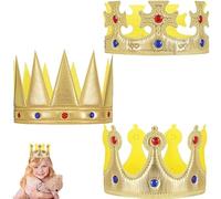 Azlanway Gold Costume Crowns for Kids and Adults - 3PCS Royal Party Hats - Adjustable Fancy Dress Accessories for Birthday, Cosplay, School Play, Carnival, Halloween, Photo Props