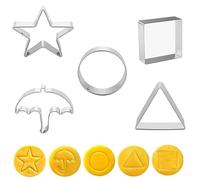 Azlanway Korean Dalgona Cookie Cutter Set, 5 Pieces Stainless Steel Cookie Cutter for Sugar Cookies, Umbrella, Triangle, Star, Circle, Square - Baking Supplies for Parties, New Year's Eve & DIY