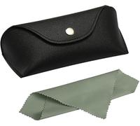 Azlanway Soft Leather Glasses Case, Reading Glasses Case, Portability Sunglasses Case, Comes with a Microfibre Cloth, Suitable for Sunglasses, Reading Glasses, Unisex, Black (17.8 x 6.5 x 5 cm),
