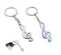 Azlanway Treble Clef Keyring, 2 Pieces, Metal Musical Sign Keychain, Iridescent Colours, Silver Music Theme Party Keyring, Musician Choir Orchestra Gift Idea, Model A, /