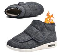 AZMAHT Disability Shoes for Swollen Feet Winter Comfy Warm Plush Fleece Edema Men Slippers Orthopedic Thermal Lined Extra Large Women Wide Fitting hook and loop Fit Trainers,Grey,39 EU