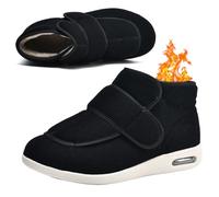 AZMAHT Disability Shoes for Swollen Feet Winter Comfy Warm Plush Fleece Edema Men Slippers Orthopedic Thermal Lined Extra Large Women Wide Fitting hook and loop Fit Trainers,Black,39 EU