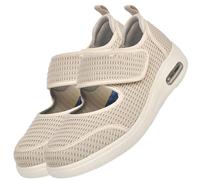 AZMAHT Disability Shoes Swollen Feet Womens, Bunion for Women Comfort Sandals Arthritis in the Womens Adjustable Memory Foam Slippers Orthopedic Extra Wide Diabetic Edema,Beige,39 EU