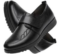 AZMAHT Women Slip on Walking Shoes Disability Shoes Swollen Feet Womens Waterproof PU Leather Adjustable Closure Edema Shoes Wide Fit Large Size,Black,37/235mm
