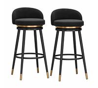 AZMANI Swivel Bar Stools Set of 2 Counter Height with Back, Farmhouse Kitchen Breakfast Bar Stools, 360° Swivel, Velvet Upholstered Seat, Gold Metal Legs,Black,65cm(25.59in)