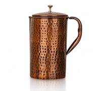 Azmiq Hammered Design Antique Dark Tone Copper Jug Pitcher, Storage & Serving Water, Yoga Ayurveda Healing, 1000 ML (1.5, litres, Antique Hammered with Brass Knob)