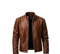 AZMIQ Men's Genuine Lambskin Leather Jacket, Slim Fit Café Racer Biker Jacket, Classic Motorcycle Leather Coat, Premium Moto Outerwear for Casual Riding, Brown