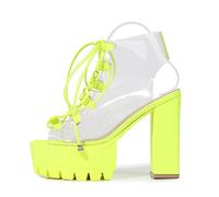 azmodo Neon Green Platform Sandals for Women Strappy Y2K Chunky Heel Sandals, Transparent Adjustable Buckle Straps, Comfortable Party Clubwear Shoes for Night Out, Summer Fashion (Green, 6.5 UK)