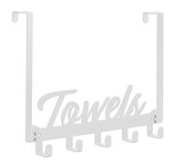 Azmoncy 1 Pack Over The Door Hooks, Towel Rack for Bathroom Towel Holder for Hanging Heavy Duty, Wall Mount Towel Hanger with 5 Hooks for Bedroom Bathroom Kitchen Towels, White