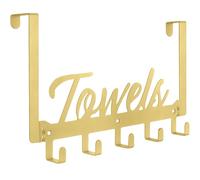 Azmoncy Over The Door Hooks - Heavy Duty Towel Rack with 5 Coat Hooks for Bedroom Kitchen, Gold Bathroom Decor
